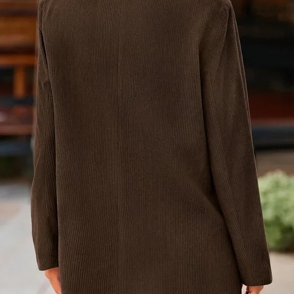 Chic Ribbed Corduroy Blazer for Women - Dressy Casual Fall Outerwear in Coffee